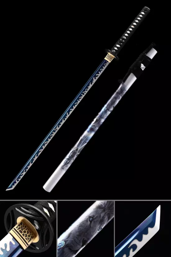 Handmade Japanese Straight Edge Sword With Blue Blade