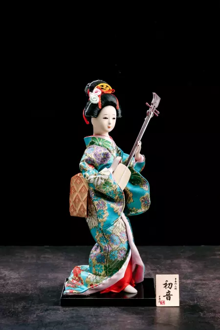 Japanese Geisha Porcelain Doll With Traditional Vintage Kimono