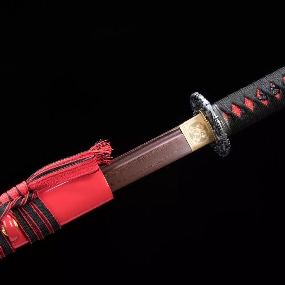 Red Ninja Sword | Damascus Steel Ninjato with Dark Red Blade