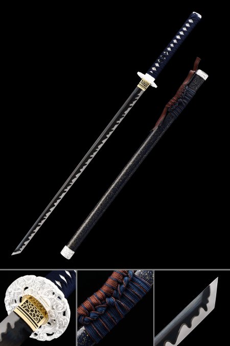Handmade Japanese Straight Sword With Black Blade And Saya