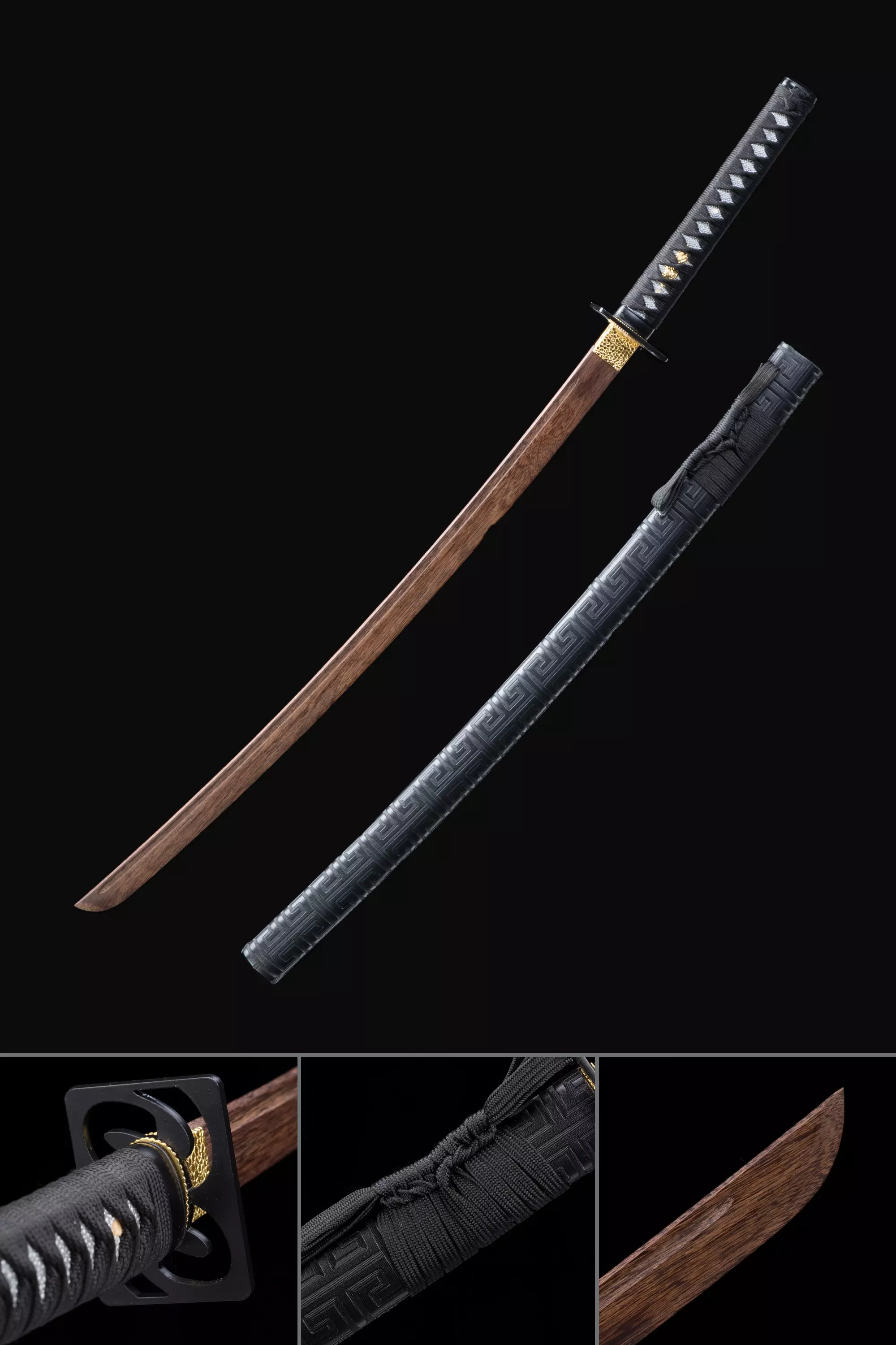 Handmade Wooden Blade Bokken Practice Katana Samurai Sword With Black Scabbard