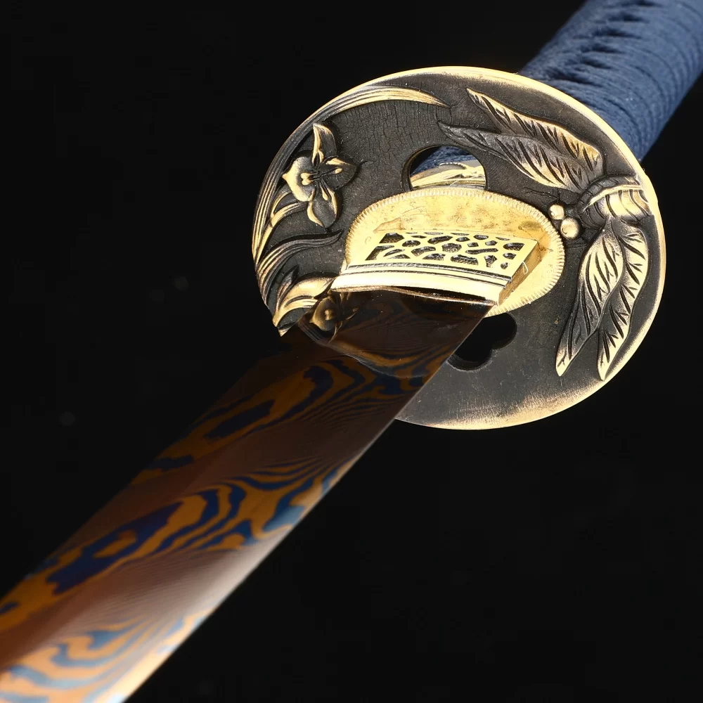 Folded Melaleuca Steel Katana with Red-to-Blue Gradient Blade in