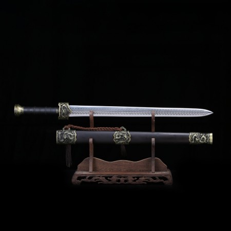Handmade Chinese Black Dragon Theme Full Tang Han Dynasty Real Chinese Swords