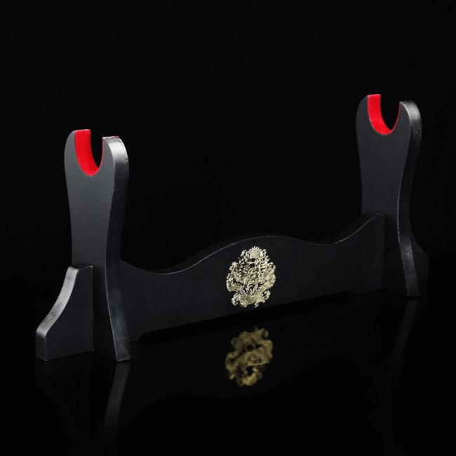 Single Sword Table Stand Holder Display 1-layer Rack Base Black Lacquered Wood With Red Felt