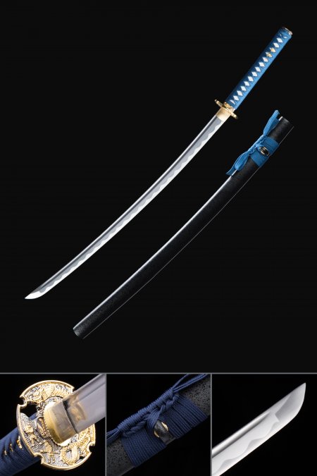 Handmade Japanese Samurai Sword 1045 Carbon Steel With Black Scabbard And Dragon Tsuba