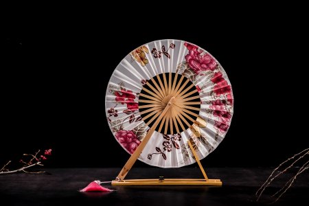 Japanese Folding Round Windmill Fan With Bamboo Frame For Decoration