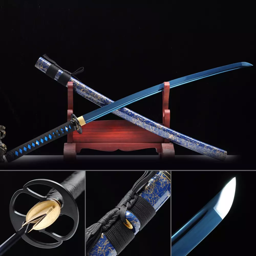 Blue Katana, Handmade Japanese Katana Sword 1060 Carbon Steel With Blue  Blade And Scabbard - TrueKatana