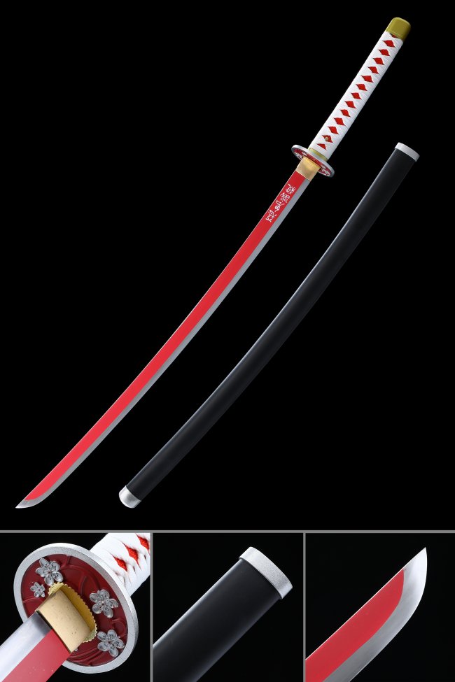 Kanao Sword - Kimetsu No Yaiba Flower Breathing Nichirin Replica, 1045 Carbon Steel, Red Blade