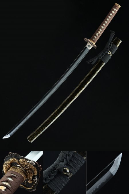 Handmade Japanese Katana Sword Clay Tempered With Dragon Tsuba
