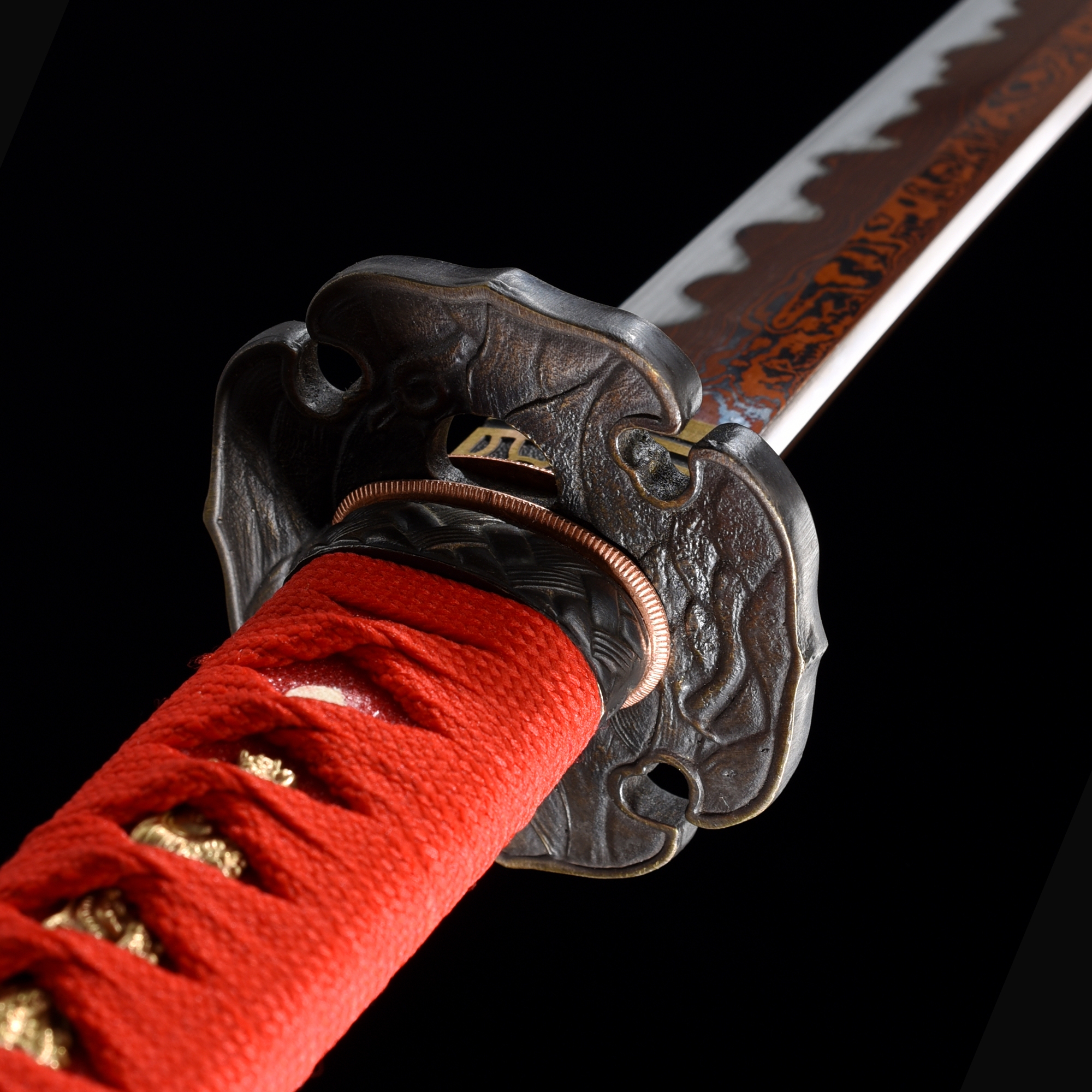 High Performance Pattern Steel Red Blade Real Japanese Katana Samurai Sword With Red Scabbard