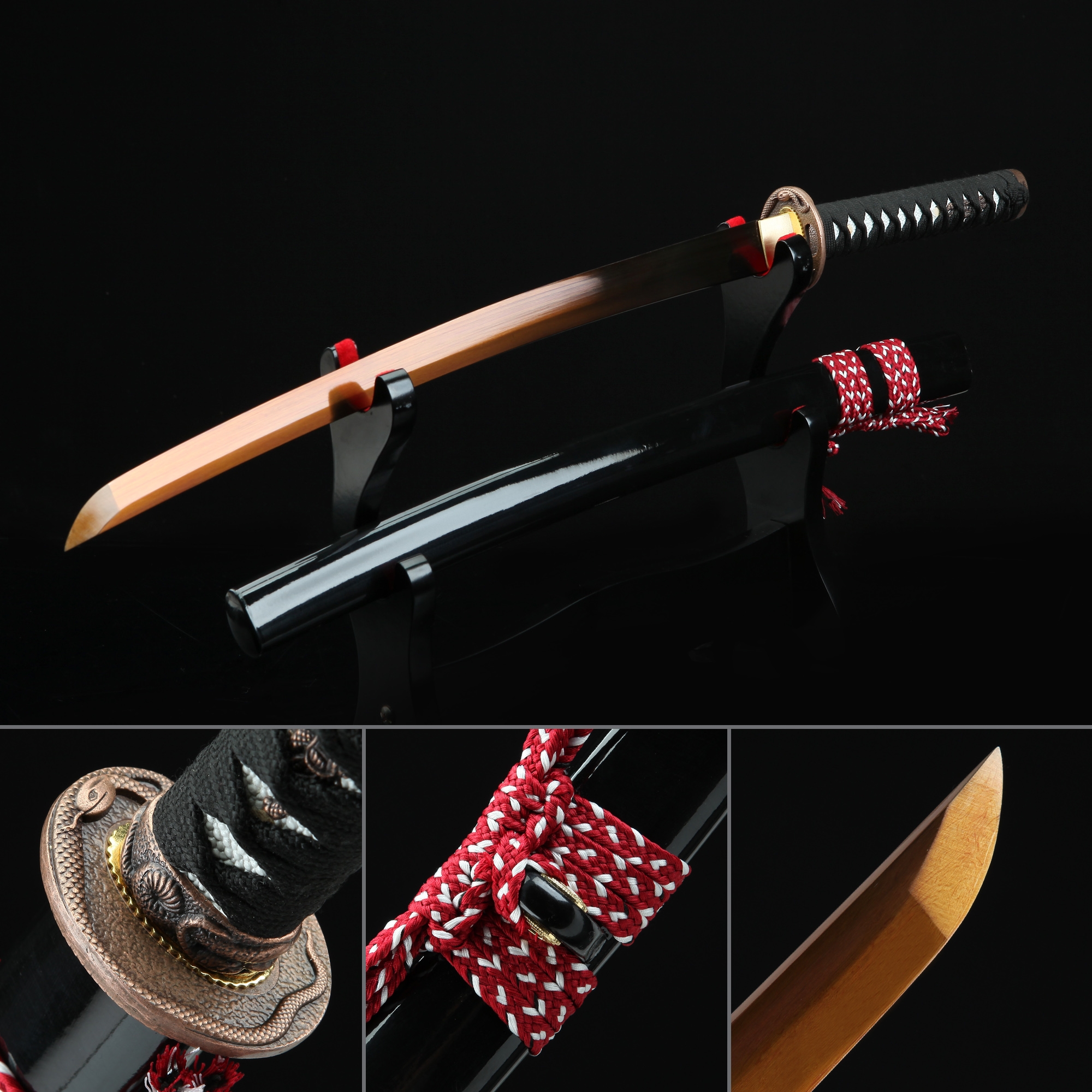 Handmade Spring Steel Gold Balde Real Japanese Wakizashi Sword With ...