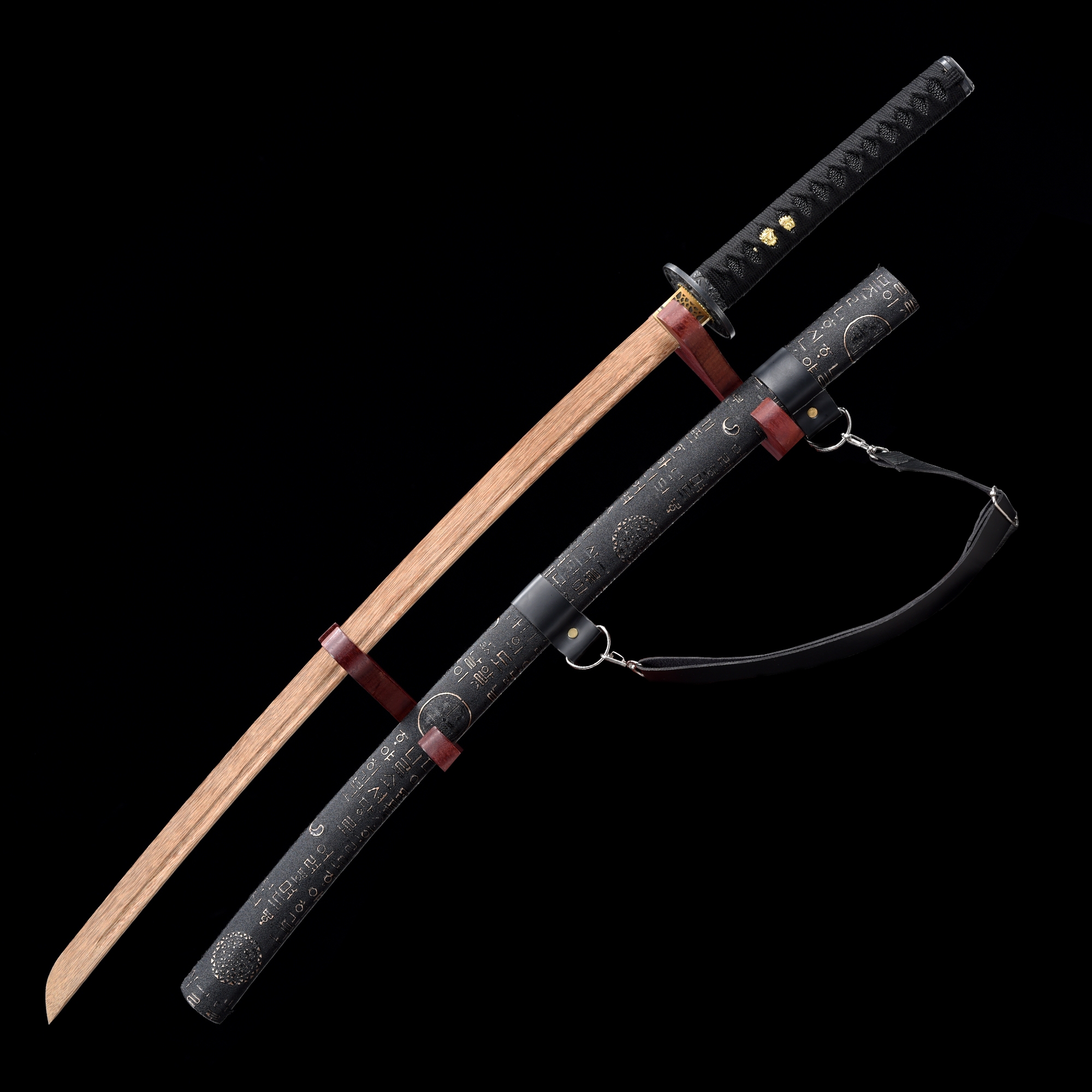 Handmade Natural Wooden Blade Unsharpened Katana Sword With Black