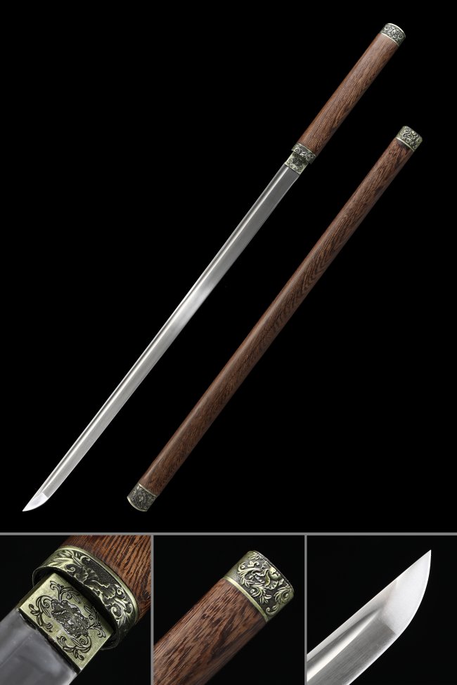 Tang Dynasty Peony Jian - Handmade 1045 Carbon Steel Chinese Straight Sword With Hardwood Scabbard