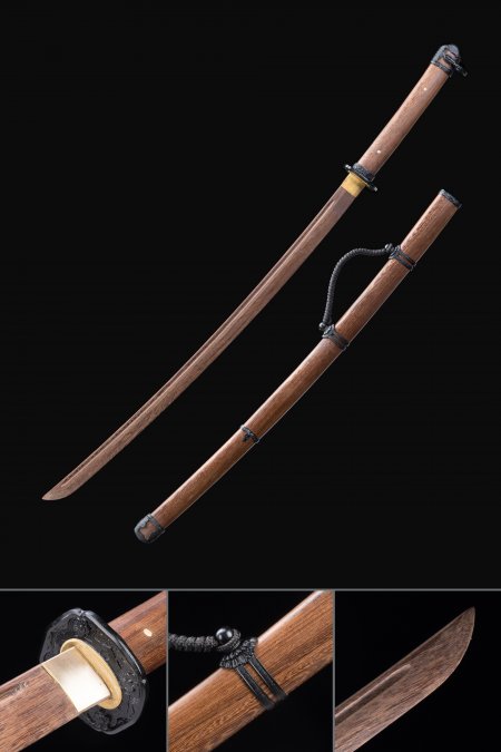 Handmade Ww2 Japanese Wooden Gunto Officer’s Sword With Brown Scabbard