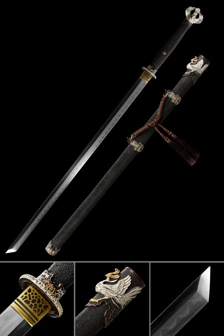 Handmade Chinese Tang Dao Sword With Black Rayskin Scabbard And Handle