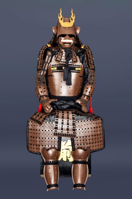 Handmade Tokugawa Clan Brown Japanese Samurai Armor, Life Size Yoroi