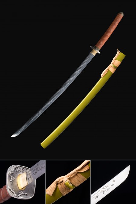 Handmade Japanese Katana Sword High Manganese Steel With Olive Scabbard