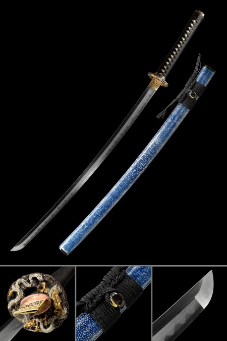 Handmade Japanese Katana Sword Damascus Steel With Dragon Tsuba