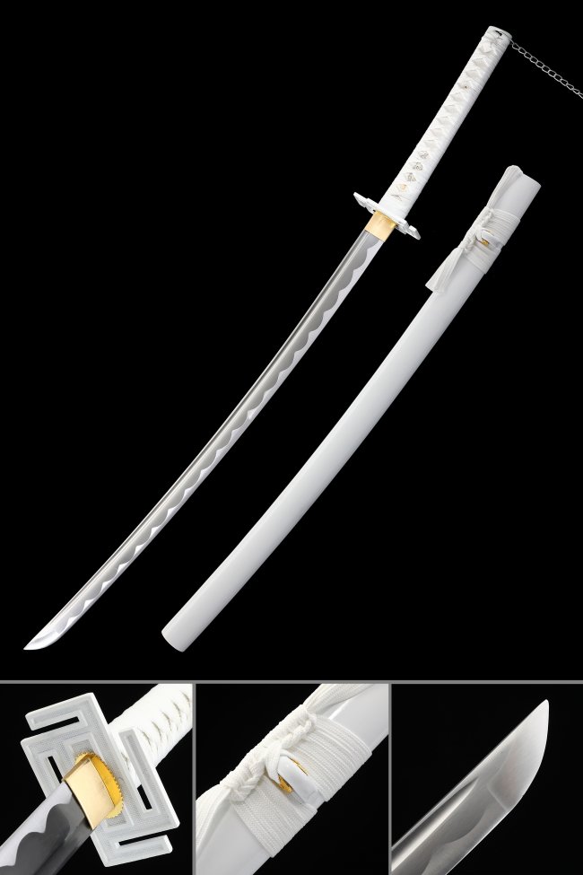Tensa Zangetsu Sword - Bleach Ichigo Bankai Replica, 1060 Carbon Steel, White Blade and Saya
