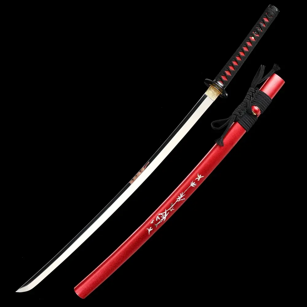 Red Katana | Bamboo Tsuba 1095 Carbon Steel Katana, Full Tang