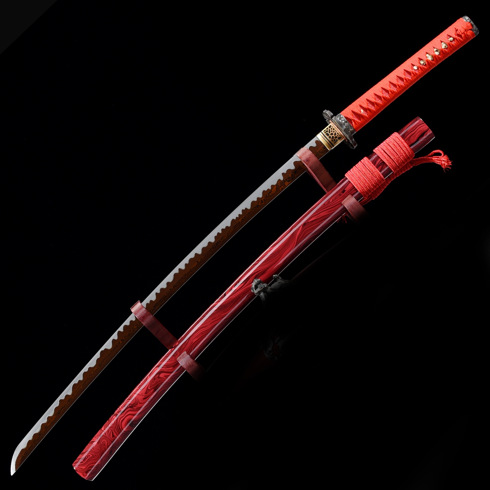 High Performance Pattern Steel Red Blade Real Japanese Katana Samurai