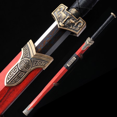 Espada De La Dinastía Han China Con Hoja Azul De Acero De Patrón De Alto Rendimiento Con Vaina De Palisandro