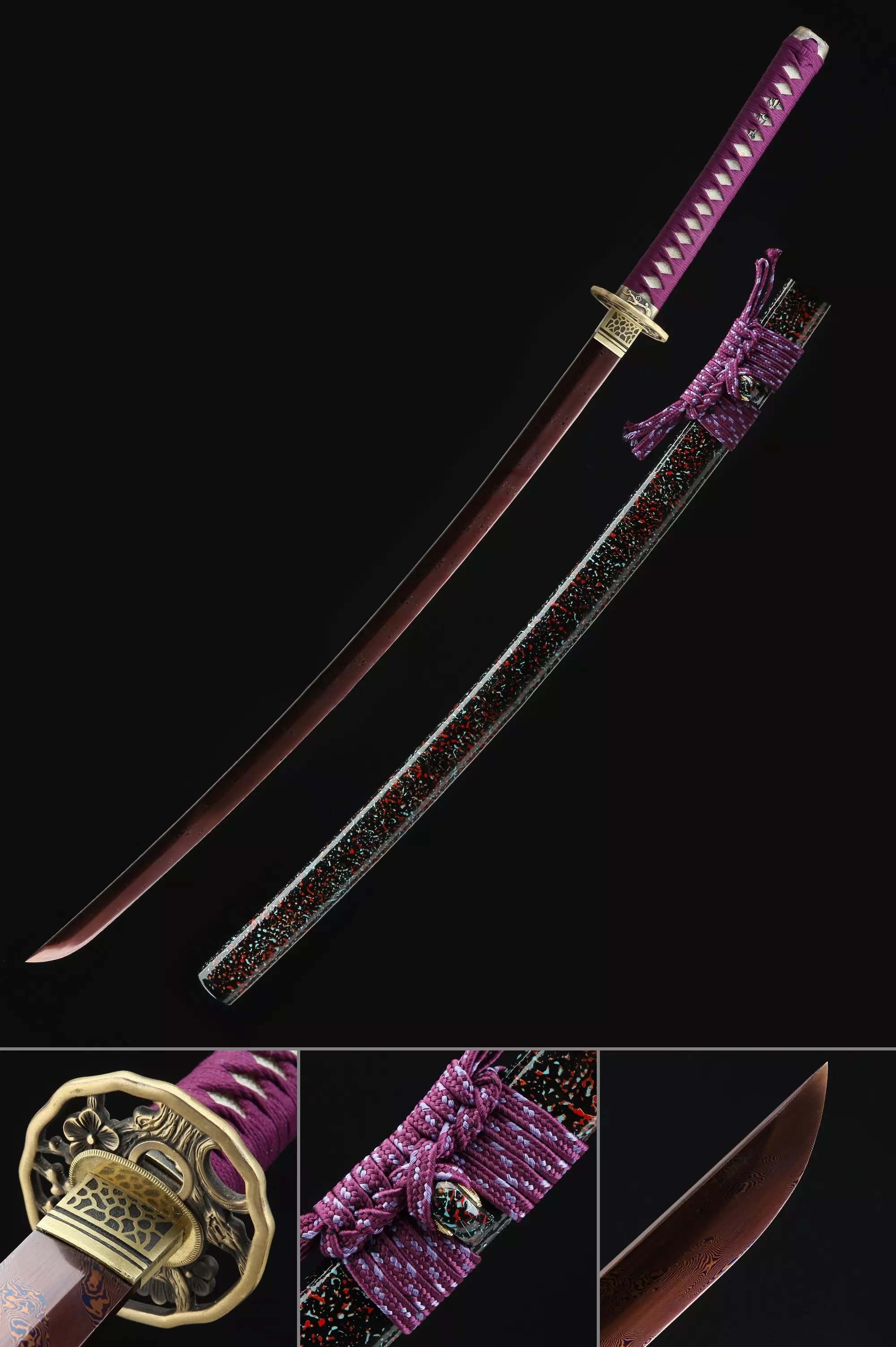 Purple Katana | Handmade Japanese Katana Pattern Steel With Red Blade ...