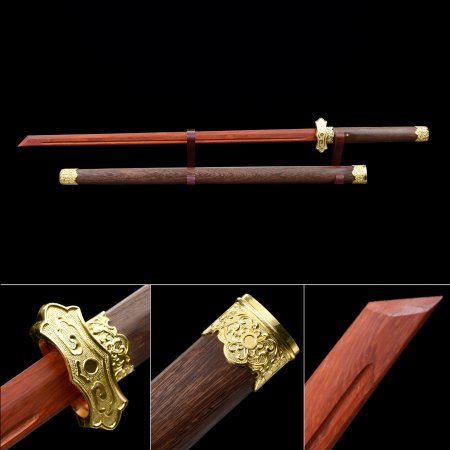 Handmade Rosewood Straight Blade Unsharpened Ninjato Ninja Swords With Brown Scabbard