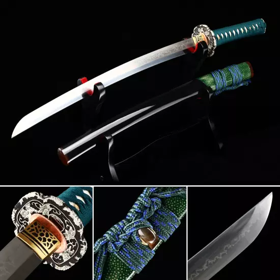 Handmade Japanese Katana Sword T10 Folded Clay Tempered Steel Real Hamon