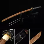 Handmade Japanese Wooden Samurai Sword With Brown Blade And Black Scabbard