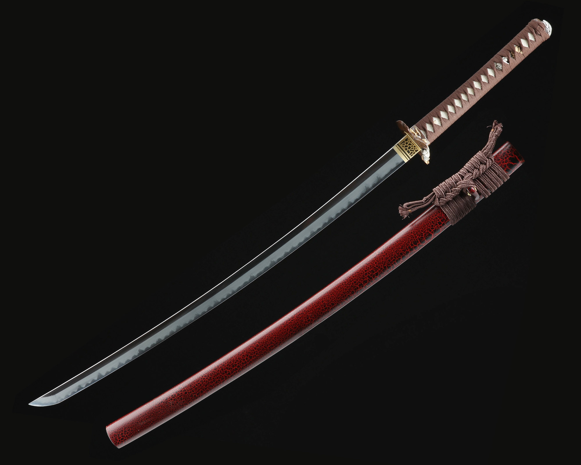 Authentic Samurai Sword  Handmade Japanese Samurai Sword T10 Folded Clay  Tempered Steel With Lotus Flower Tsuba - TrueKatana