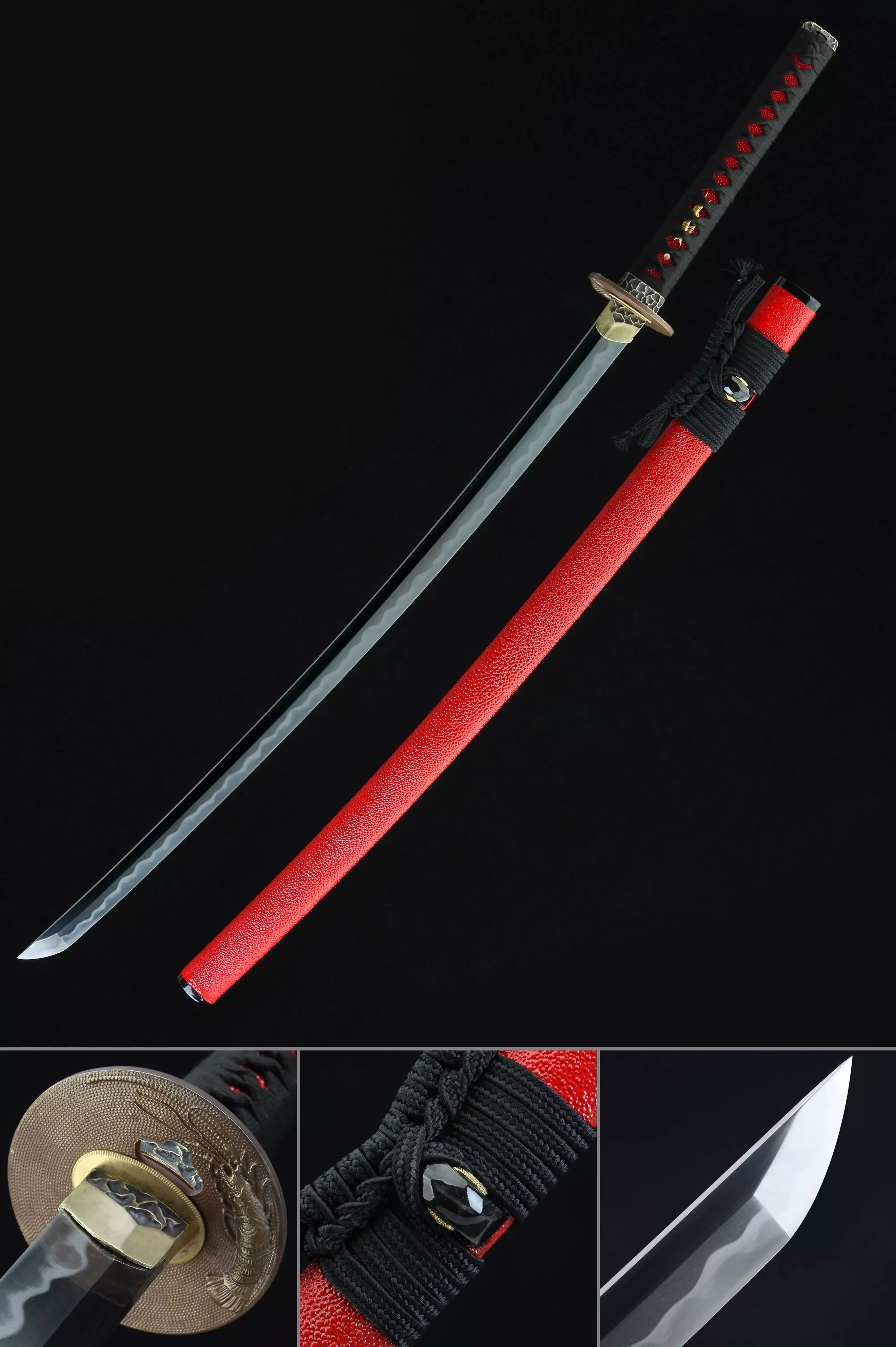 Red And Black Katana High Performance Japanese Katana Sword Primary Tamahagane Steel Truekatana 3120