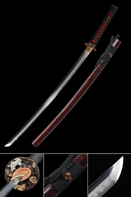 High-performance Real Hamon Japanese Samurai Sword With Black And Red Scabbard