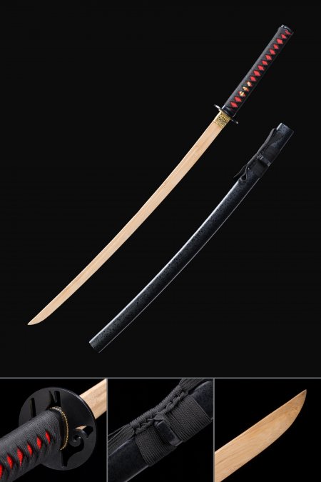Handmade Bamboo Wooden Blade Bokken Practice Katana Samurai Sword With Black Scabbard
