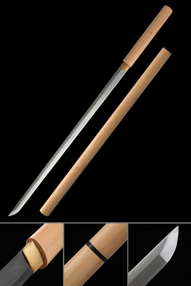Full Tang 1090 Carbon Steel Ninjato, Natural Wood Saya, Natural Wood Tsuka & 40"