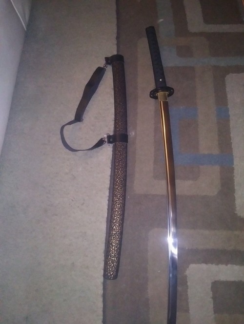 Handmade Japanese Samurai Sword With Blue Scabbard And Black Strap