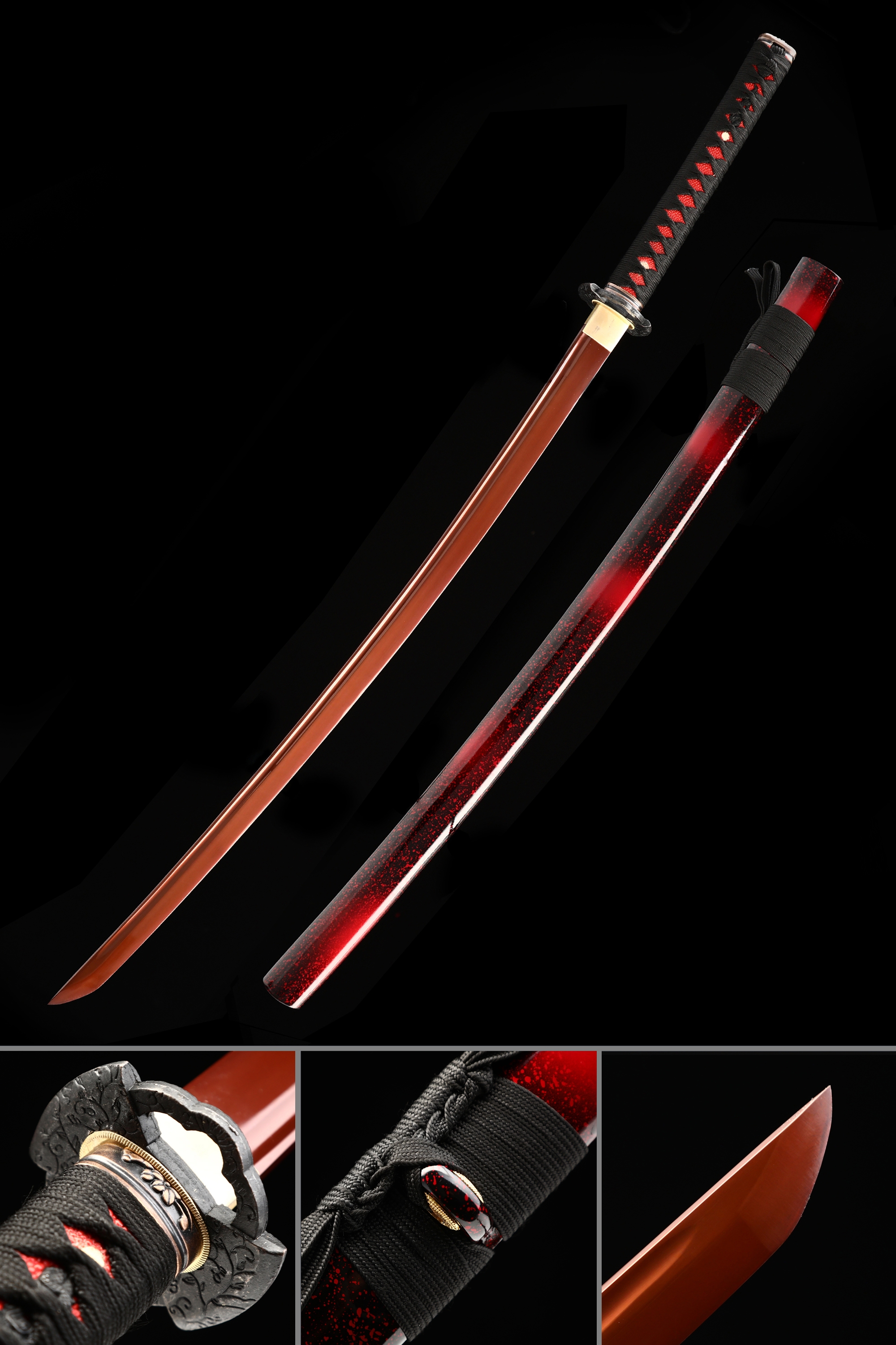 Details about   Red Samurai Japanese sword Hand Forged Full Tang T1095 High carbon steel Katana 