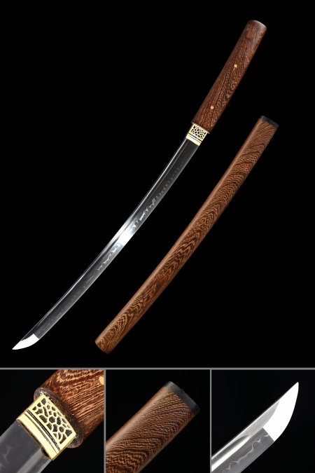 Handgefertigtes Shirasaya Wakizashi Schwert T10 Gefalteter Clay Tempered Steel Vollerl Ohne Tsuba