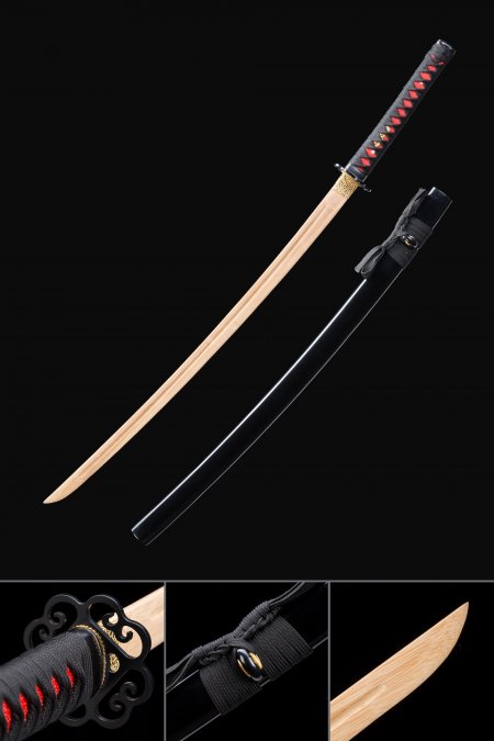Handmade Natural Wooden Blade Bokken Practice Katana Sword With Black Scabbard