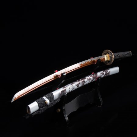 Handmade Japanese Katana Sword With Red Blade And White Scabbard