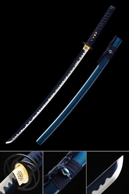 Handmade Japanese Katana Sword High Manganese Steel With Blue Blade And Scabbard