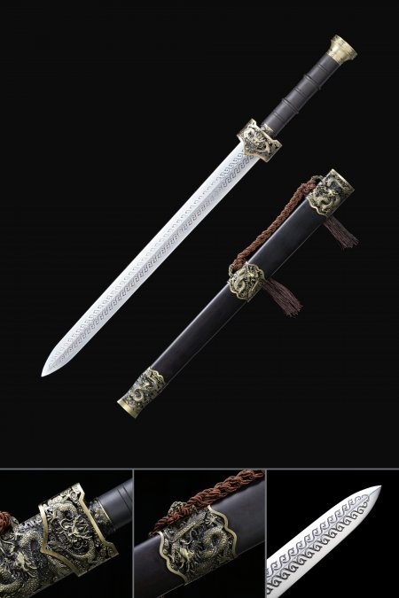 Handgefertigte Chinesische Black Dragon Theme Full Tang Han-dynastie Echte Chinesische Schwerter