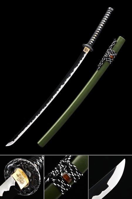 Green Katana, Handmade Japanese Katana Sword With Green Scabbard