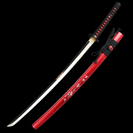 Handcrafted Japanese Samurai Sword 1095 Carbon Steel With Red Scabbard