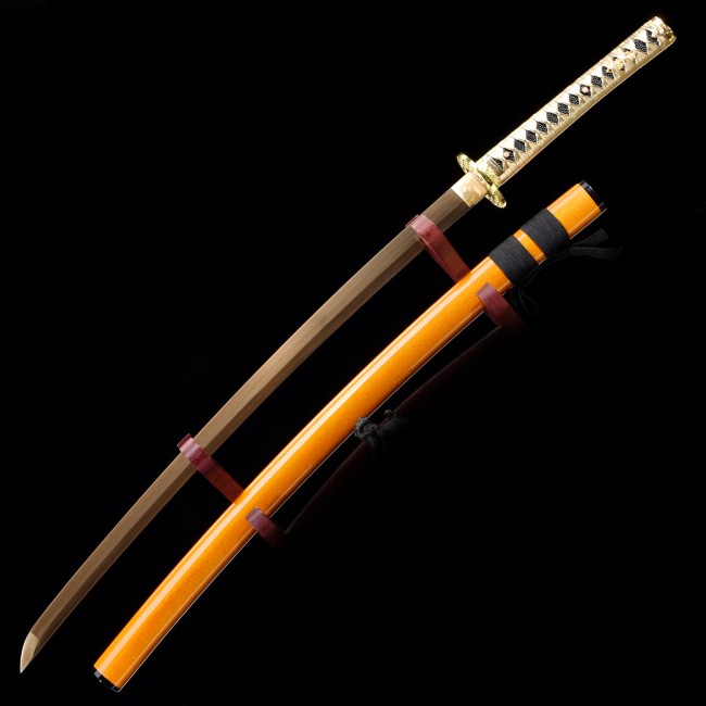 Orange Katana | 1045 Carbon Steel Katana with Golden Blade and