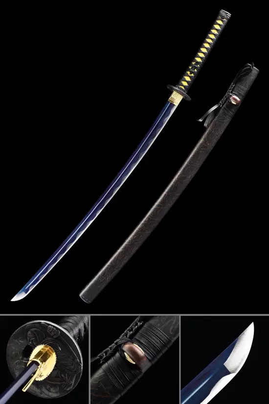 Handmade Real Japanese Katana Sword With Blue Blade