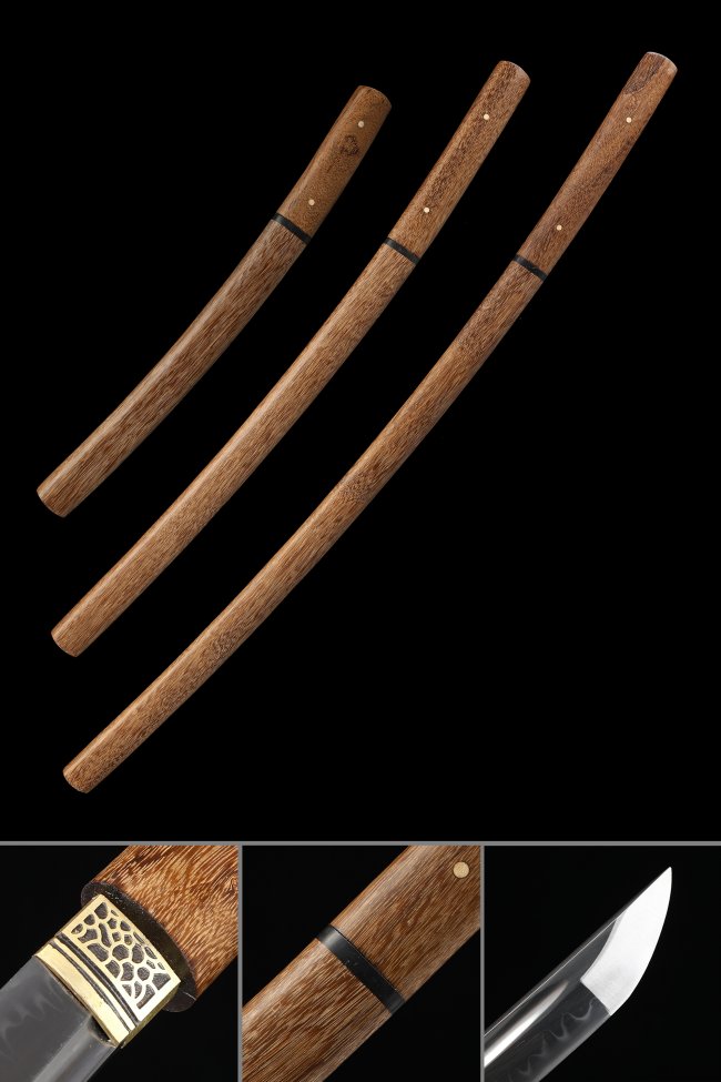 T10 Clay Tempered Daisho Set - Shirasaya Katana Wakizashi Tanto in Rosewood with Real Hamon 3-Piece Collection