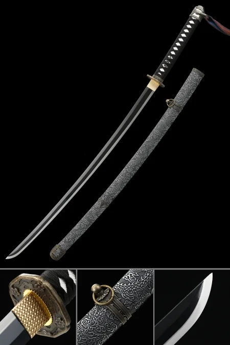 Handmade Full Tang Katana Sword Spring Steel With Black Blade