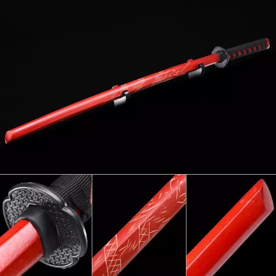 Handmade Red Wooden Dragon Kendo Stick Bokken Iaido Practice Daito Sparring Training Katana Swords