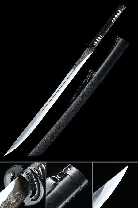 Handmade 1065 Carbon Steel Fantasy Sword With Black Pu Leather Scabbard